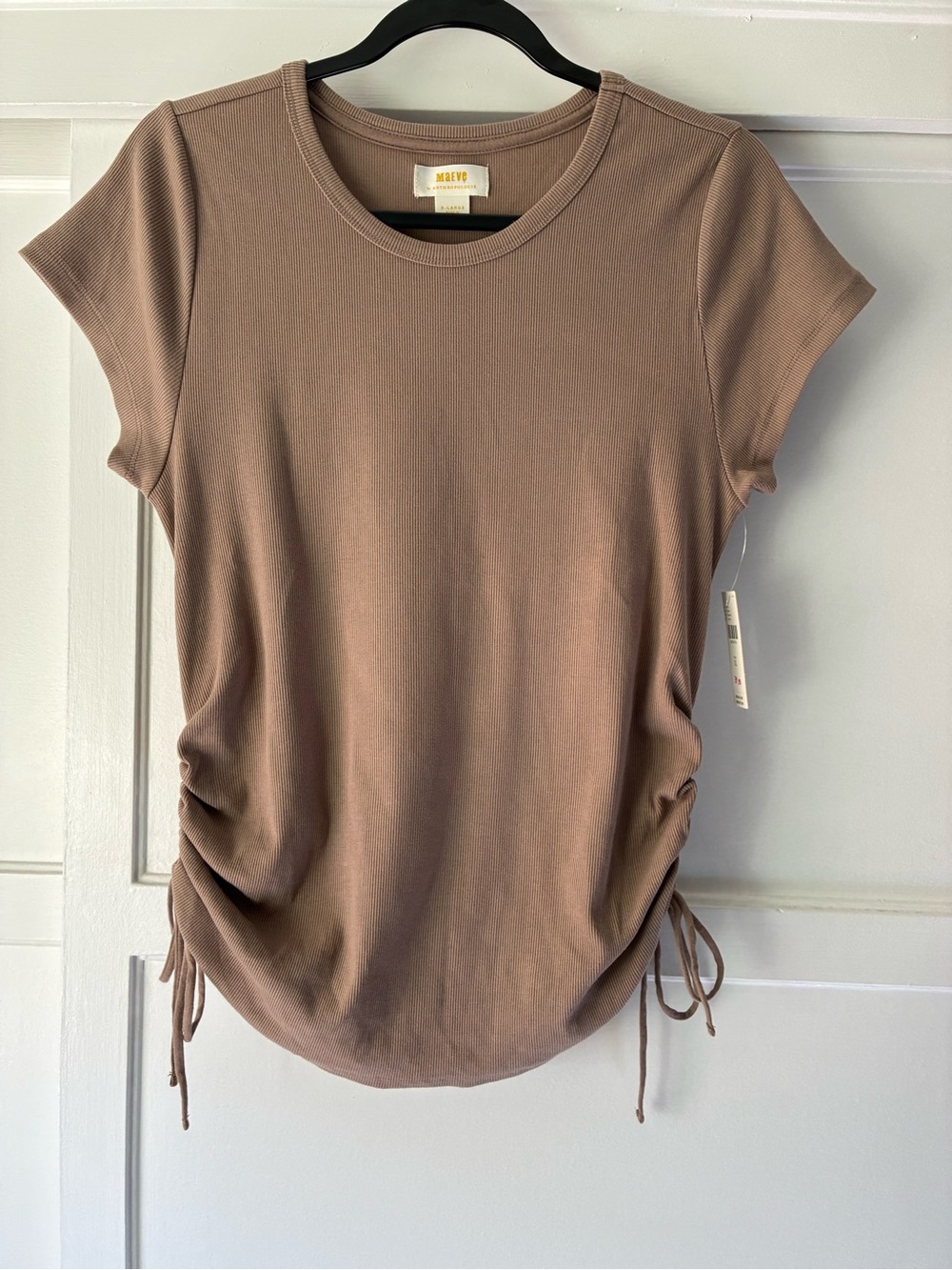 NWT Maeve Anthropologie Brown Side-Ruched Short Sleeve Tee